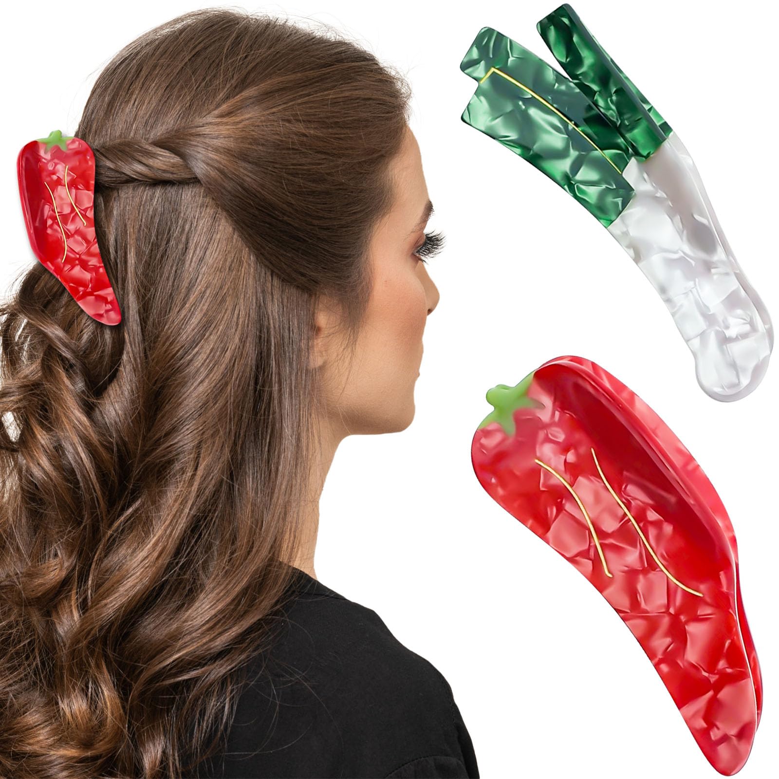 専用❤️ハンドメイド hair clip  choucho Amazon.com : 2 Pcs Green Onion Chili Hair Claw Clips Cellulose
